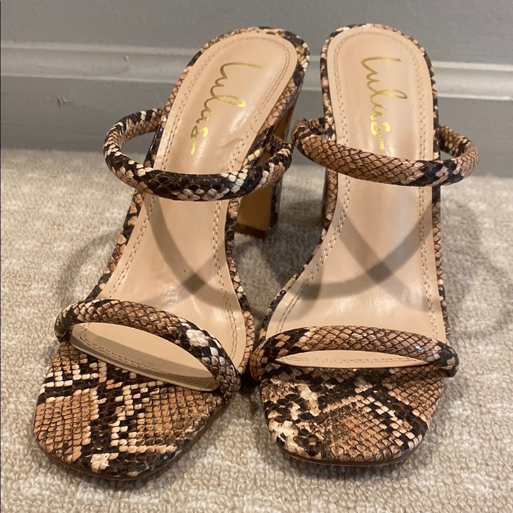 Lulu's Brown Snake Print Heeled Sandals